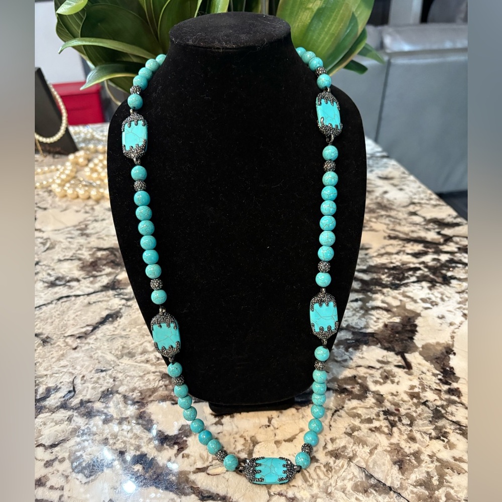 JOAN BOYCE SIMULATED HOWLITE AND PAVE CRYSTAL NECKLACE